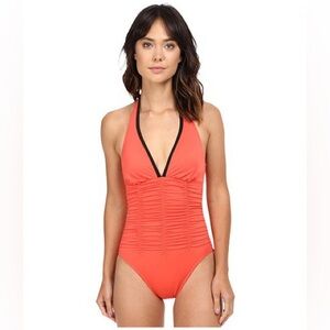 Magicsuit Womens Kara Halter Wire-Free One-Piece Swimsuit Flamingo Orange Sz 8?